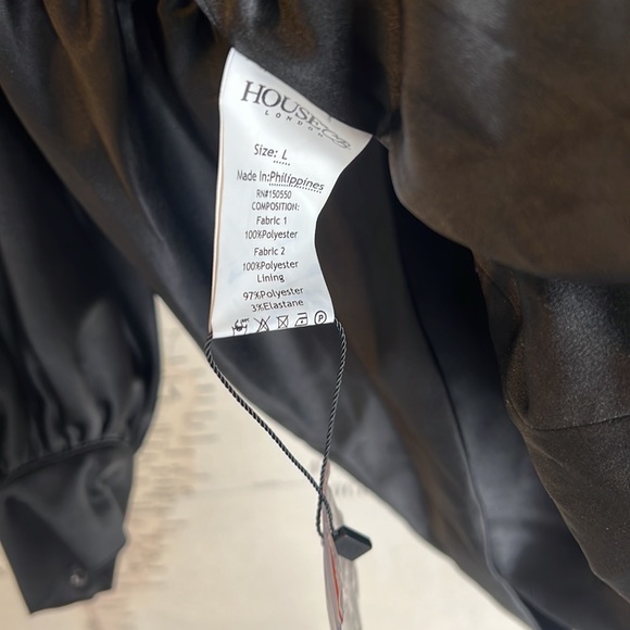 RARE HOUSE OF CB 'Cherie' Black Satin Puff Sleeve Dress NWOT - Picture 13 of 14